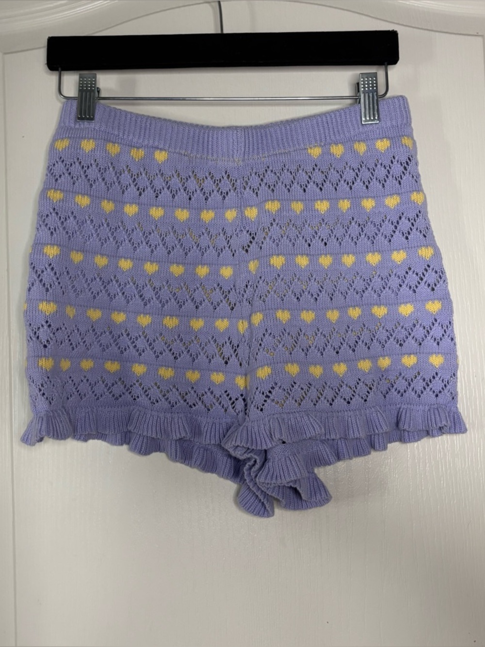 Cotton On Body Lavender Knit High-Waist Shorts with Yellow Hearts